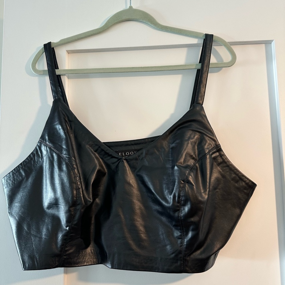 Eloquii Black Faux Leather crop bralette Top